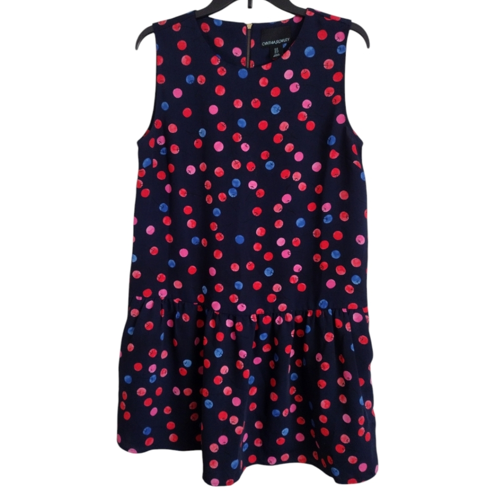 Cynthia Rowley black multicolor sleeveless drop waist cherry print dress Size 8